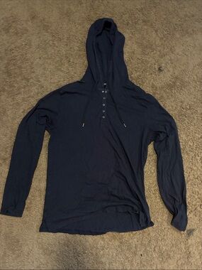 Forever 21 Men's Navy Hooded Henley Shirt